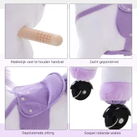 HOMCOM Rijpaard op wielen voortbeweging speelpaard rijdier hinniken pluche paars(m-6)