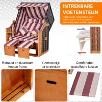 Outsunny Dubbele ligstoel met dak dubbele ligstoel chaise longue voetensteun PE rotan rood(m-5)