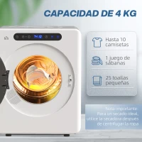 HOMCOM Secadora de Evacuación 3 KG 1000W Función Antiarrugas Función Esterilizar Temporizador Pantalla LED Táctil Blanco(m-5)