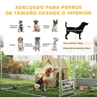 PawHut Perrera de Acero Galvanizado con Toldo Resistente y Estación de Alimentación para Perros 200x200x154 cm Plata(m-9)