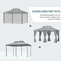 Outsunny paviljoen partytent voor in de tuin partytent tuintent feesttent dubbel dak 3 x 4 m donkergrijs(m-5)