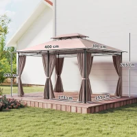 Outsunny Paviljoen 4 x 3 m tuinpaviljoen tuintent partytent met zijwanden staal koffie(m-3)