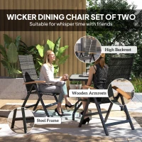 Outsunny 2 Pieces Folding Rattan Garden Dining Chairs with 5-level Reclining High Back, Wood Armrests for Outdoor - Mixed-grey(m-5)