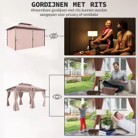 Outsunny Paviljoen 4 x 3 m tuinpaviljoen tuintent partytent met zijwanden staal koffie(m-5)