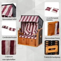 Outsunny Dubbele ligstoel met dak dubbele ligstoel chaise longue voetensteun PE rotan rood(m-4)