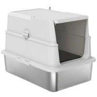 PawHut Katzentoilette, Edelstahl, XL-Innenraum, mit Schaufel, Hellgrau(m-10)