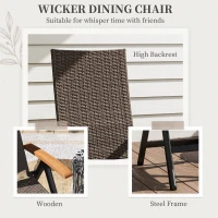 Outsunny Folding Rattan Garden Dining Chair with 5-level Reclining High Back, Wood Armrests for Outdoor, Patio - Brown(m-5)