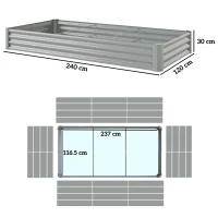 Outsunny 240 x 120cm Galvanised Steel Open Planter - Silver(m-3)