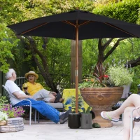 Outsunny Ombrellone da Giardino Rotondo con Palo in Legno, Ø2,5 m, Nero(m-7)