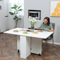 HOMCOM Table pliante de cuisine salle à manger amovible sur roulettes 75L x 140l x 74H cm 2 étagères intégrées en bois coloris blanc(m-7)