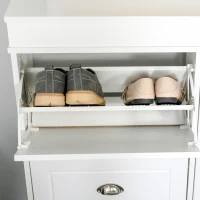 HOMCOM Móvel Sapateira de 4 Portas Estreita com Prateleiras Ajustáveis e Removíveis Capacidade de 16 Pares para Corredor Entrada 98x24x83cm Branco(m-11)