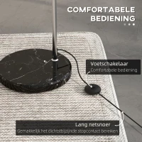 HOMCOM Booglamp, Staande Lamp, Verstelbaar, Voetschakelaar, Voet in Marmerlook, 170-180cm, Zilver/Zwart(m-6)