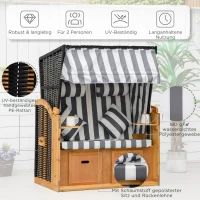 Outsunny strandstoel dubbele ligstoel met opklapbare daktafel grijs(m-5)