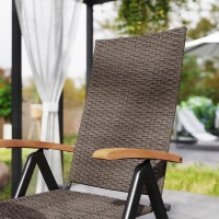 Outsunny 2 Pieces Folding Rattan Garden Dining Chairs with 5-level Reclining High Back, Wood Armrests for Outdoor - Brown(m-9)