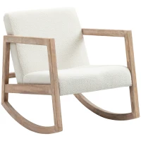 HOMCOM Fauteuil à bascule fauteuil allaitement rocking chair en tissu effet laine bouclée avec pieds en bois massif d'hévéa, chaise à bascule pour chambre, salon - 60 x 81 x 71 cm blanc crème(m-11)