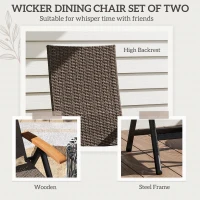 Outsunny 2 Pieces Folding Rattan Garden Dining Chairs with 5-level Reclining High Back, Wood Armrests for Outdoor - Brown(m-5)