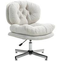 HOMCOM Chaise de bureau sans accoudoirs, chaise de bureau confortable avec siège rembourré et hauteur réglable, Blanc crème(m-1)