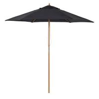 Outsunny Ombrellone da Giardino Rotondo con Palo in Legno, Ø2,5 m, Nero(m-1)