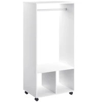 HOMCOM Mobiler Kleiderschrank Garderobe Schrank mit Regal 4 Schwenkräder für Wohnzimmer Schlafzimmer, Aluminiumlegierungen, 60 x 40 x 128 cm, Weiß(m-1)