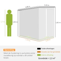 Outsunny Metalen Tuinschuur, Verzinkt Staal, Afsluitbare Deur, Eenvoudige Montage, 142 x 184 x 165/181 cm, Grijs(m-3)