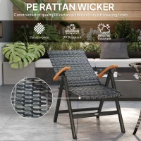 Outsunny Folding Rattan Garden Dining Chair with 5-level Reclining High Back, Wood Armrests for Outdoor, Patio - Mixed-grey(m-6)