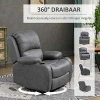 HOMCOM Fauteuil met voetsteun en ligfunctie, incl. bekerhouder, tv-fauteuil, grijs(m-6)