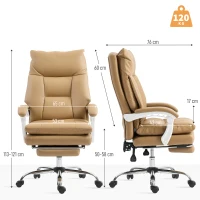 HOMCOM Silla de Oficina Ergonómica con Soporte Lumbar, Reposabrazos Abatible, Reposapiés Marrón Claro(m-3)