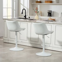 HOMCOM Juego de 2 Taburetes de Bar con Altura Ajustable Respaldo Asiento de Piel Sintética Marco de Acero y Reposapiés Blanco(m-9)