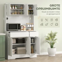 HOMCOM Keukenkast met Open Werkblad, 6 Kastdeuren, 2 Laden, Verstelbare Planken, Kabelgaten, Spaanplaat, Wit(m-4)