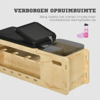 HOMCOM Halterbank met halterrek, 1 opbergmand, verstelbaar in 6 posities, massief hout, naturel + zwart(m-6)