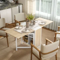 HOMCOM Table pliable de cuisine pour 4 personnes table à manger 4 niches intégrées pour petit espace dim. dépliées 169L x 62l x 75H cm MDF chêne clair acier blanc(m-2)