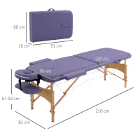 HOMCOM Portable Massage Bed, Folding Spa Beauty Massage Table with 2 Sections, Carry Bag and Wooden Frame, Purple(m-3)