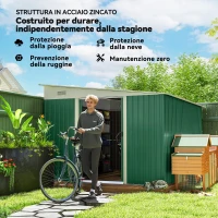 Outsunny Casetta da Giardino con Porta Scorrevole, in Acciaio, 345x280.5x169-201cm, Verde(m-5)