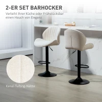HOMCOM 2er-Set Barhocker, Stoffbezug, verstellbare Sitzhöhe, drehbar, Stahlrahmen, Beige(m-4)