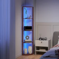 HOMCOM RGB LED Floor Lamp with Shelves, 5-Tier Dimmable Standing Lamp with Adjustable Brightness and Remote Control, Modern Corner Display Shelf Unit for Living Room Bedroom Office, Brown(m-8)