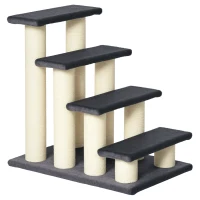 PawHut Hundetreppe 4 Stufen 59 cm Hoch Haustiertreppe für Katze und Hunde Hunderampe Katzentreppe Einstiegshilfe für Bett, Sofa, Couch Grau(m-1)