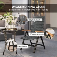 Outsunny Folding Rattan Garden Dining Chair with 5-level Reclining High Back, Wood Armrests for Outdoor, Patio - Mixed-grey(m-5)