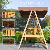 Outsunny Hollywoodschommel met Zonnedak, Echthouten Tuinschommel, Schommelbank met Ligfunctie, Voor 3 Personen, Bruin(m-6)