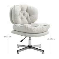 HOMCOM Chaise de bureau sans accoudoirs, chaise de bureau confortable avec siège rembourré et hauteur réglable, Blanc crème(m-3)