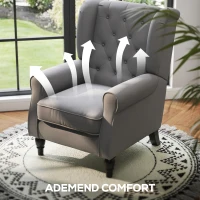 HOMCOM Elegante Oorfauteuil, Dik Gepolsterd, Afneembare Hoes, 74 x 86 x 102 cm, grijs+zwart(m-6)
