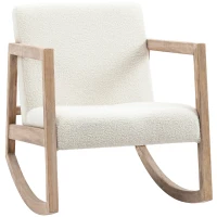 HOMCOM Rocking Chair, Upholstered Sofa Armchair with Cushion and Wood Base for Living Room and Bedroom, Cream White(m-11)