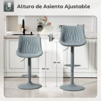HOMCOM Juego de 2 Taburetes de Bar con Altura Ajustable Respaldo Asiento de Piel Sintética Marco de Acero y Reposapiés Gris(m-7)