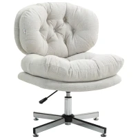 HOMCOM Chaise de bureau sans accoudoirs, chaise de bureau confortable avec siège rembourré et hauteur réglable, Blanc crème(m-6)