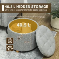 HOMCOM 40.5L Teddy Fleece Storage Ottoman - Grey(m-4)