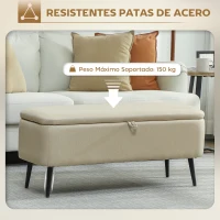 HOMCOM Banco de Almacenaje con Tapa Abatible y Patas de Acero para Dormitorio Salón Entrada 101x38,5x44,5 cm Beige(m-5)