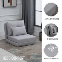 HOMCOM Vloersofa Slaapmat, 2-in-1 Ontwerp, Afneembaar Kussen, 60 x 80 x 56 cm, Grijs(m-6)