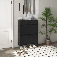 HOMCOM Three Drawer Slim Shoe Storage Cabinet, 12 Shoe Pairs - Black(m-2)