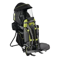 HOMCOM Kraxe Kindertrage für Reise Kinderrückentrage mit Sonnenschutz für 6-36 Monate Tragesitz bis 15 kg Aluminium Oxford Grün+Schwarz 38 x 77 x 87,5 cm(m-1)