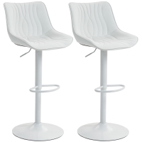 HOMCOM Lot de 2 tabourets de bar, chaises de bar structure en acier hauteur réglable 92-110 cm, dossier repose-pieds blanc