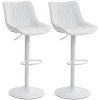 HOMCOM Lot de 2 tabourets de bar, chaises de bar structure en acier hauteur réglable 92-110 cm, dossier repose-pieds blanc(m-1)